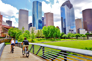 Couple biking in Austin, TX