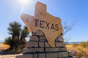 A welcome marker at the Texas-New Mexico border.