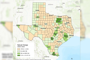 AColored map of Texas.