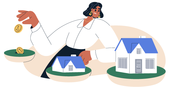 Woman saving money looking at homes.